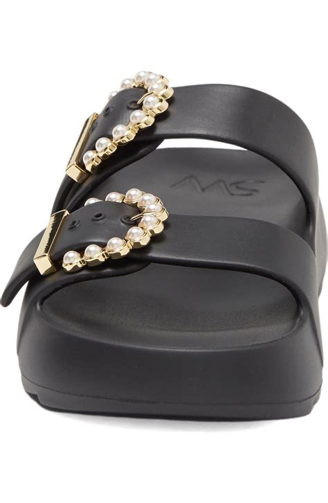 stuart weitzman imitation pearl buckle slide sandal